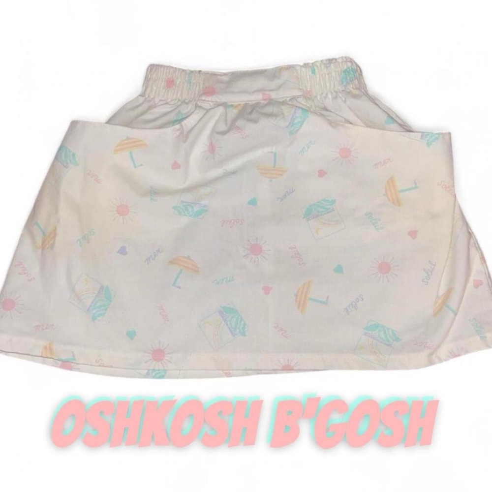Vintage Retro OshKosh B'gosh Kids White Skirt with Pastel Umbrella Print